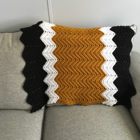 Hand Made Other - Chevron Small Crochet Throw Black Yellow White